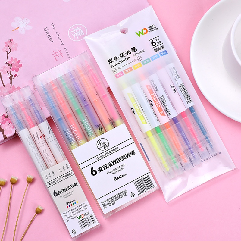 Set 3 bút và set 6 bút highlight dạ quang 2 đầu dễ thương cute TooYoo TY0156