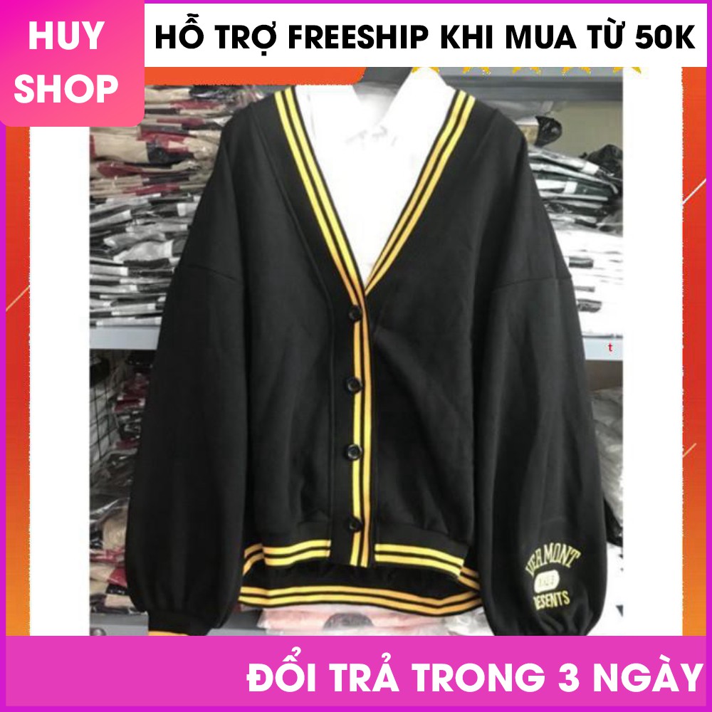 Áo khoác LEN MỎNG CARDIGAN VERMONT ĐEN THÊU TAY UNISEX