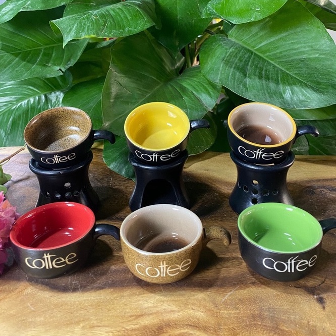 Bộ tách coffee thấp 100ml có bếp đun cồn nến, men hỏa biến - Gốm Bát Tràng