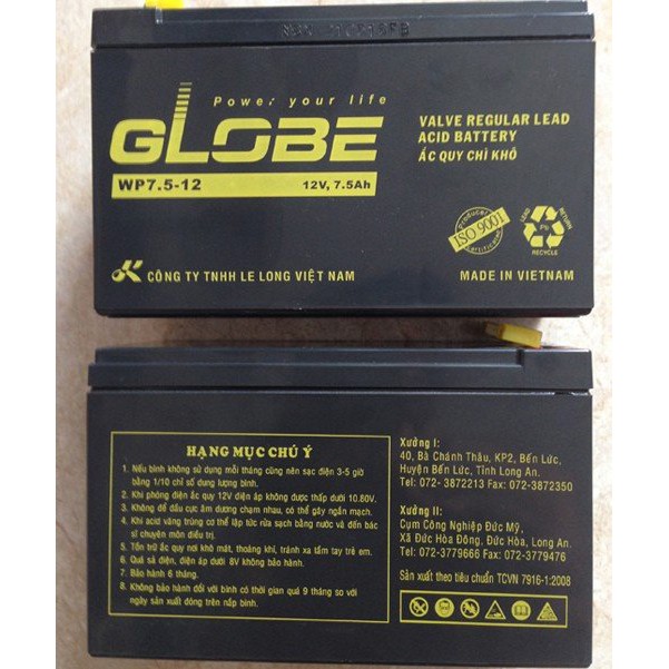 Ắc quy Globe 12V 7.5Ah WP7.5-12 lưu điện giá rẻ