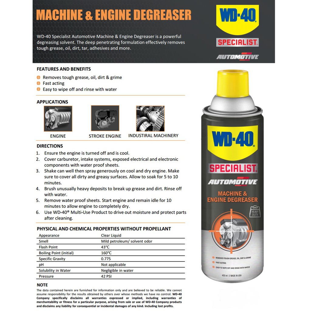 Vệ Sinh Khoang Máy Động Cơ WD40 Machine &amp; Engine Degreaser 450ml