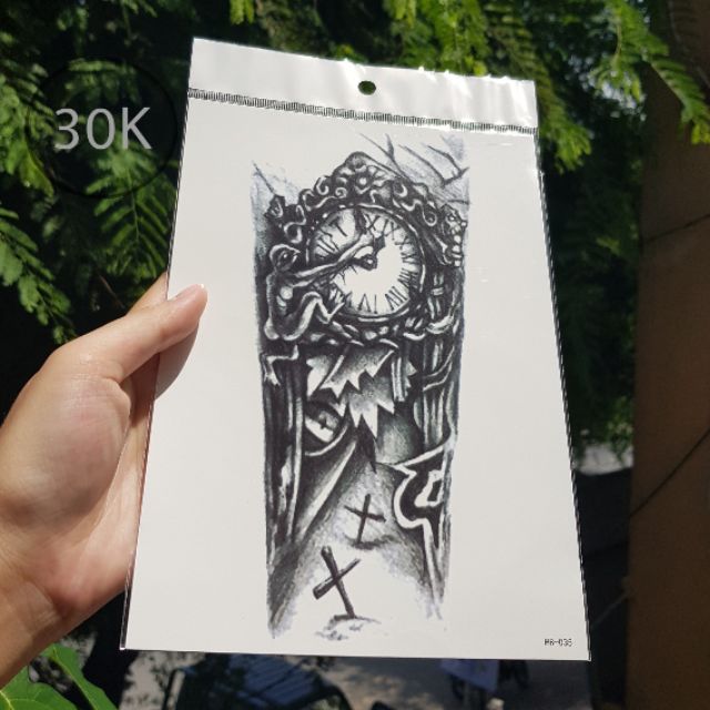 Hình xăm đồng hồ size bắp tay, chân hb035 15×21cm