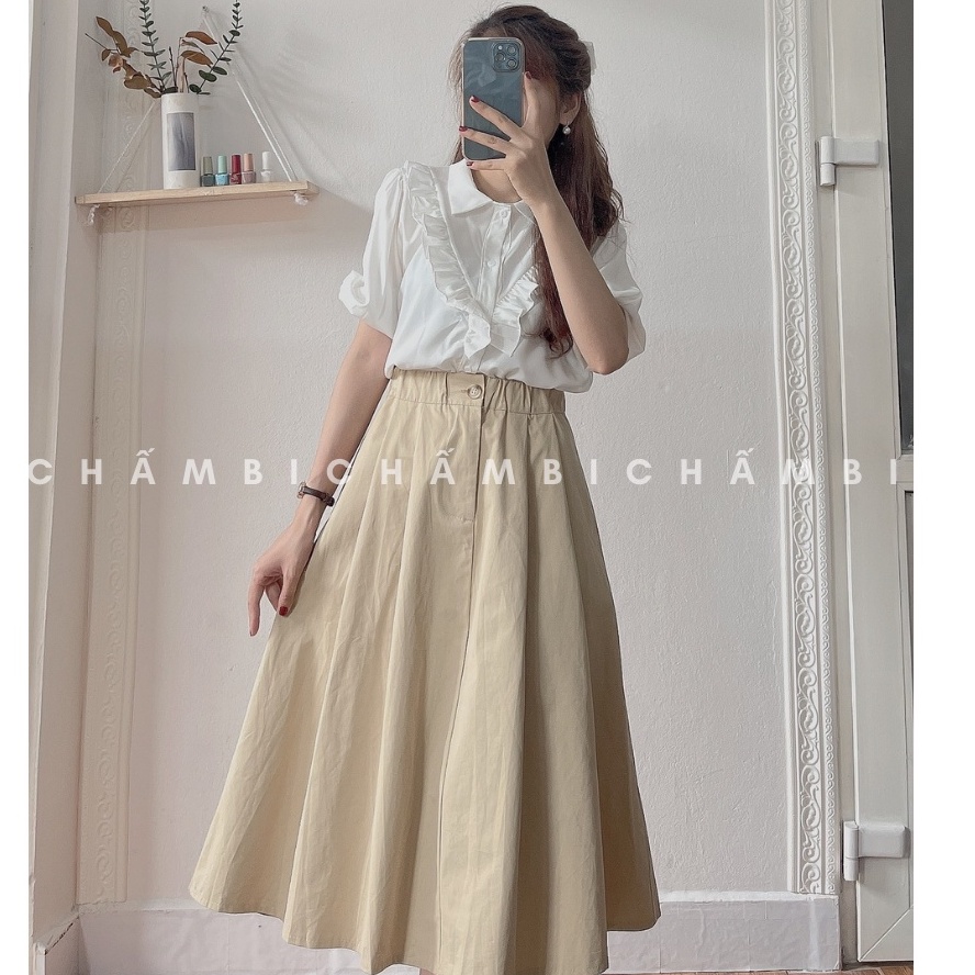 [SALE] Áo sơ mi nữ đẹp A.203, áo sơ mi trắng cổ đức nhỏ tay ngắn bồng viền bèo ngực chữ V hàn quốc