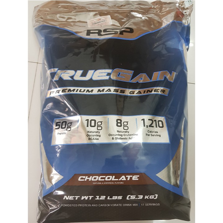 Sữa tăng cân tăng cơ hạn chế mỡ True Gain của RSP Nutrition hương Chocolate bịch 5.3kg - Phân phối chính hãng