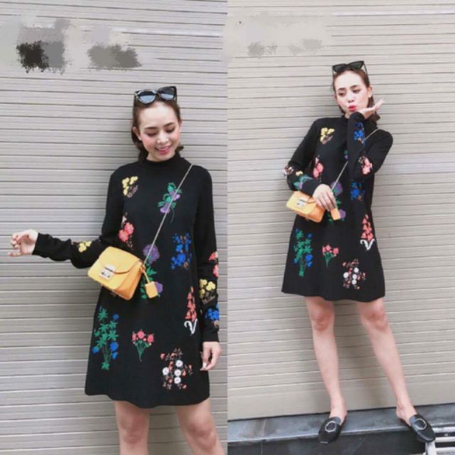 Váy len thêu hoa mầu đen