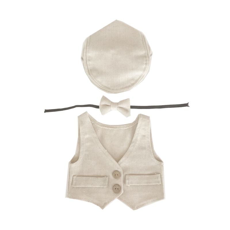 Bộ 3 Món Áo + Nón + Nơ + Áo Vest Màu Trơn Dùng Chụp Ảnh Cho Bé Sơ Sinh