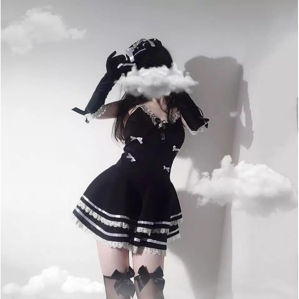 (Có sẵn) Cosplay hóa trang tiểu thư, thiên thần váy Lolita màu đen kèm nón, công chúa | BigBuy360 - bigbuy360.vn