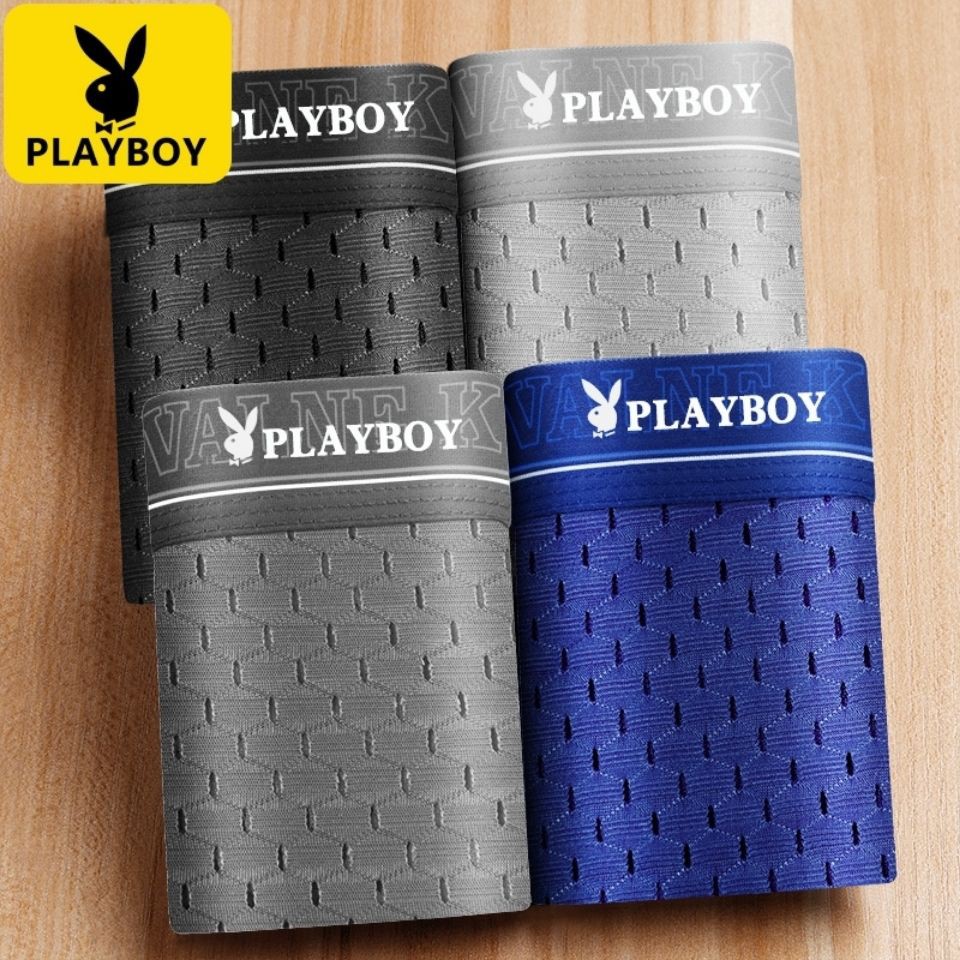 Quần lót nam đích thực Playboy 4 băng lụa đùi lưới thoáng khí mùa hè Hole Boys boxer