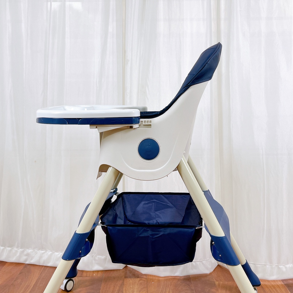 XẢ KHO GIÁ TỐT !!! Ghế ăn dặm cho bé điều chỉnh độ cao, có bánh xe 9BABY màu xanh than