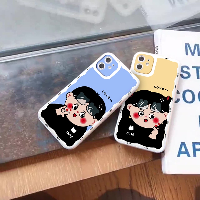 ỐP Lưng iphone 11 viền vuông trong lượn sóng Cặp đôi má hồng cute love từ ip 6/6p 7plus Xsmax 11promax 12 13promax