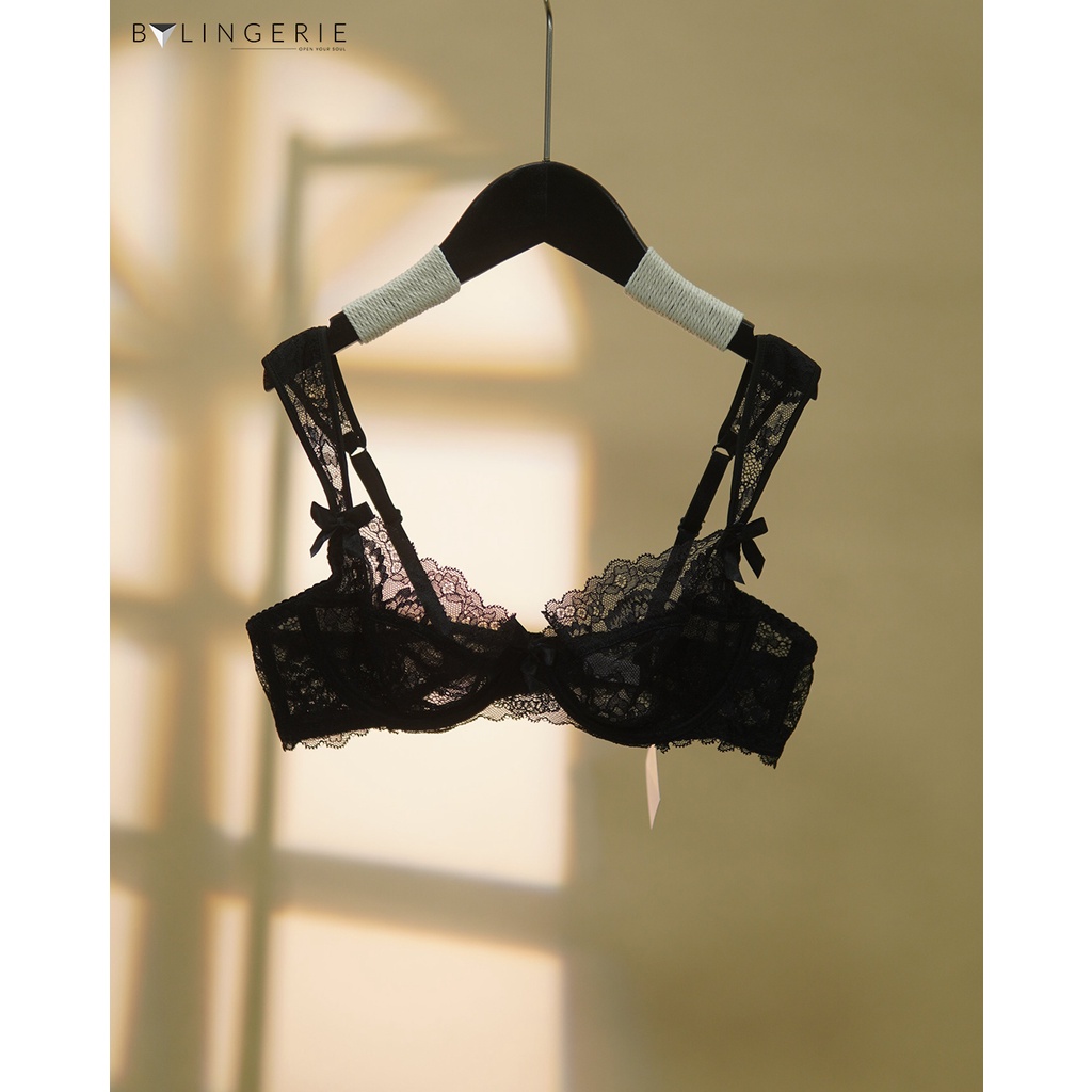 Bộ đồ lót ren nữ BY LINGERIE màu đen có gọng không độn mút B214