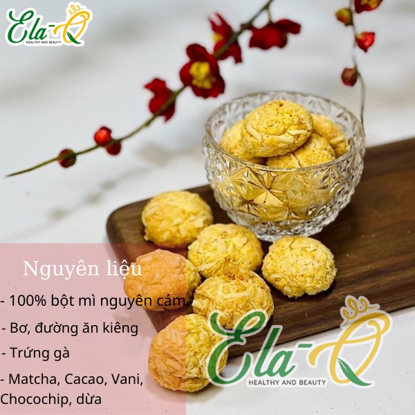 Bánh COOKIES nguyên cám healthy ElaQueen - bánh ăn kiêng giảm cân, nguyên cám, không đường, dành cho người ăn kiêng