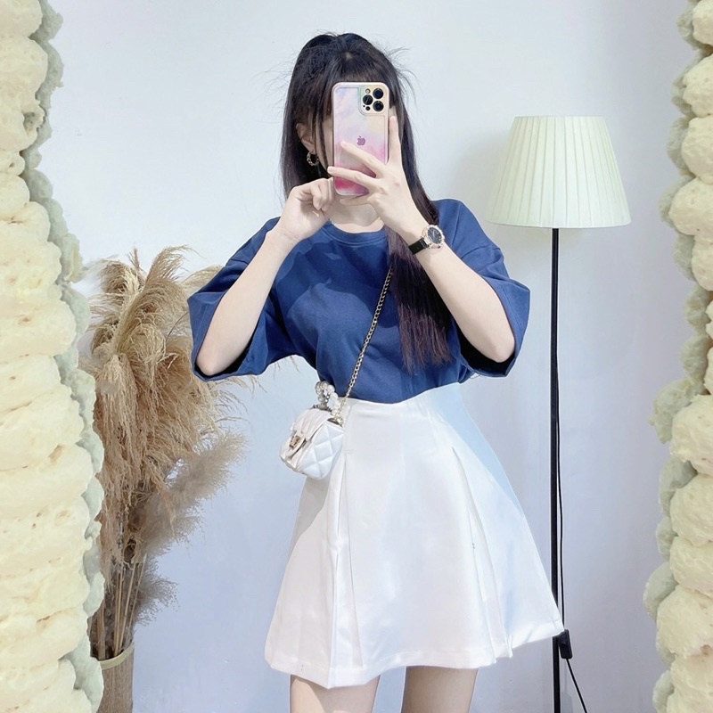 Chân váy chữ A xếp ly, 2 lớp, chất tuyết mưa