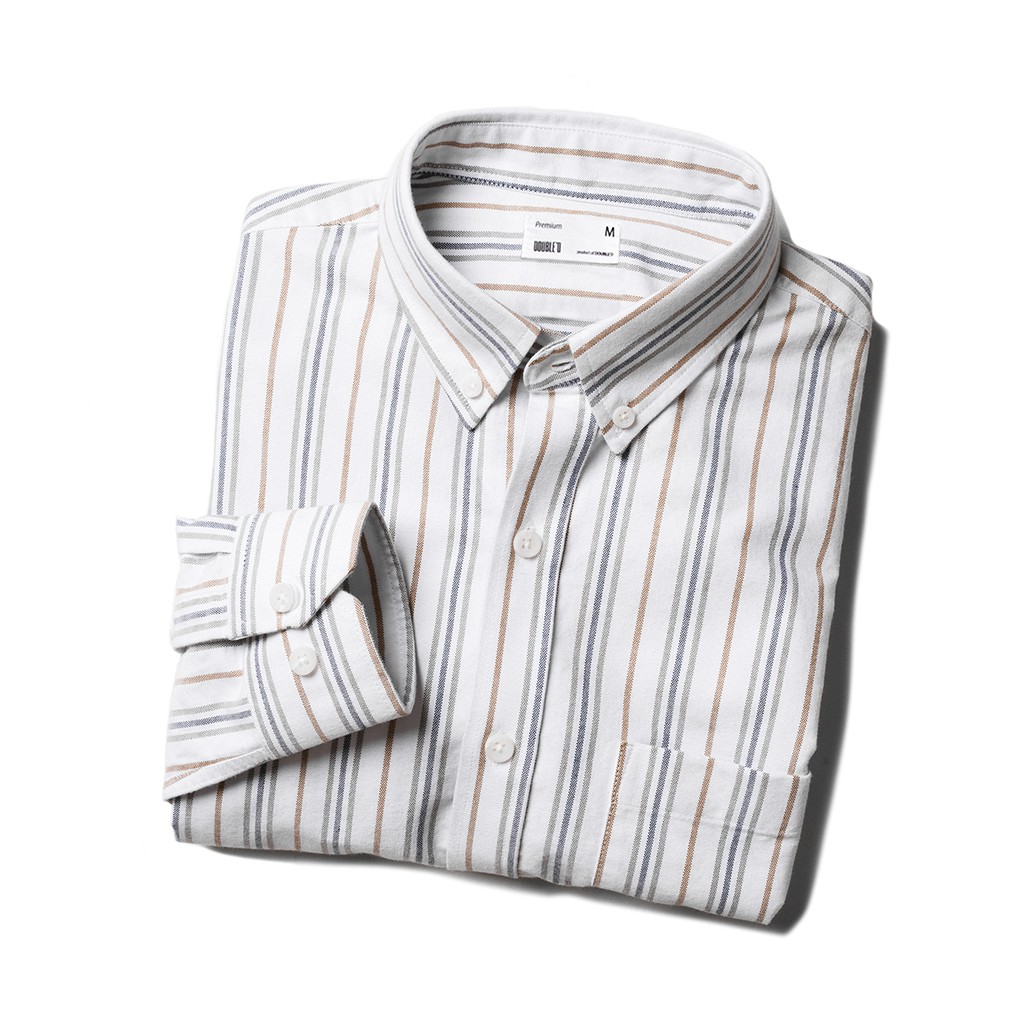 Áo so mi nam DOUBLE'D tay dài kẻ sọc vải Oxford mềm mại SFS