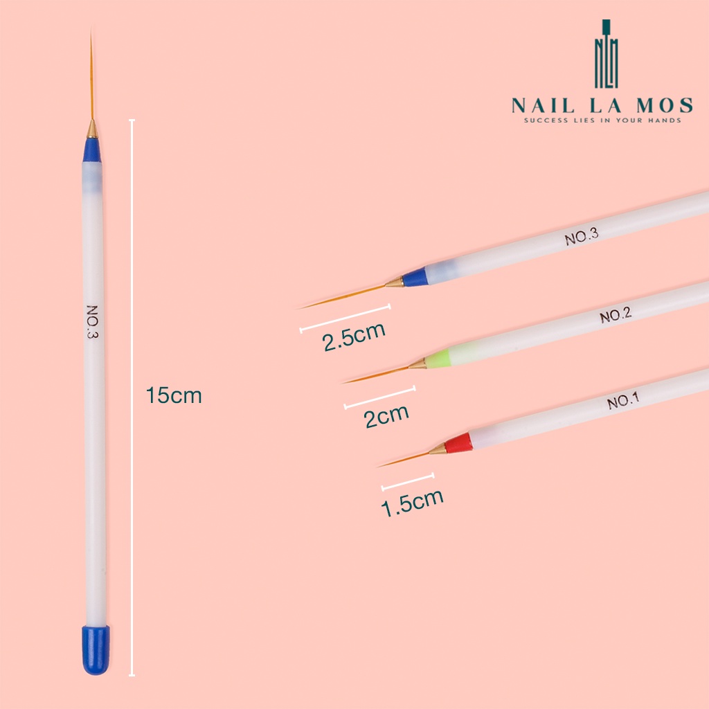 Set 3 cây cọ râu vẽ móng - Cọ vẽ nét cho học viên nail thực hành vẽ móng