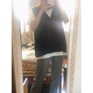 Set áo len gile + áo sơ mi oversize