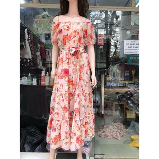 Đầm voan maxi trễ vai