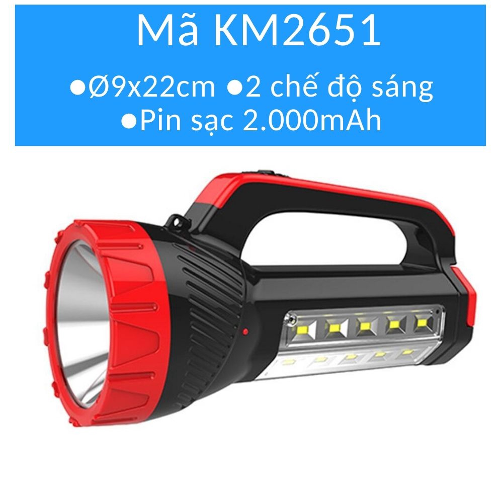 Đèn pin led sạc tích điện kiêm Đèn bàn Đèn ngoài trời dự phòng mất điện KM2626 / KM2651