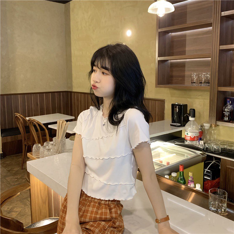 Áo kiểu tay ngắn thiết kế đơn giản trẻ trung thời trang dành cho nữ