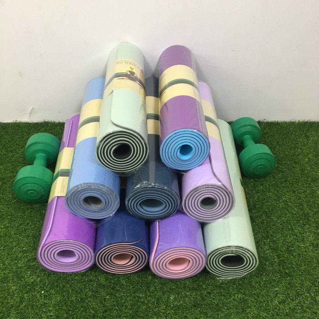 Thảm tập YOGA 6mm, 8mm hàng công ty có bảo hành.Thảm tập GYM TPE 2 lớp chống trượt. Thảm yoga tập thể dục tại nhà.