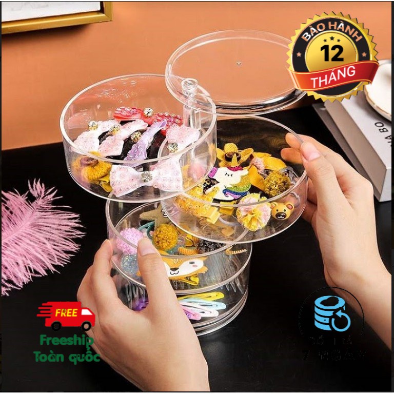 [ SHOP UY TÍN] Hộp đựng trang sức bông tai 4 tầng xoay 360