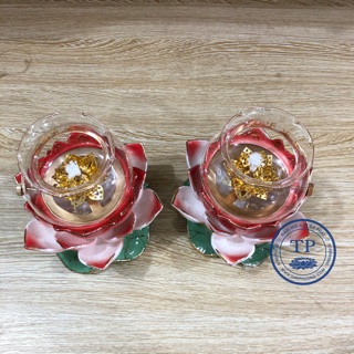 Combo 2 đèn thờ đốt dầu mẫu hoa sen đế xanh