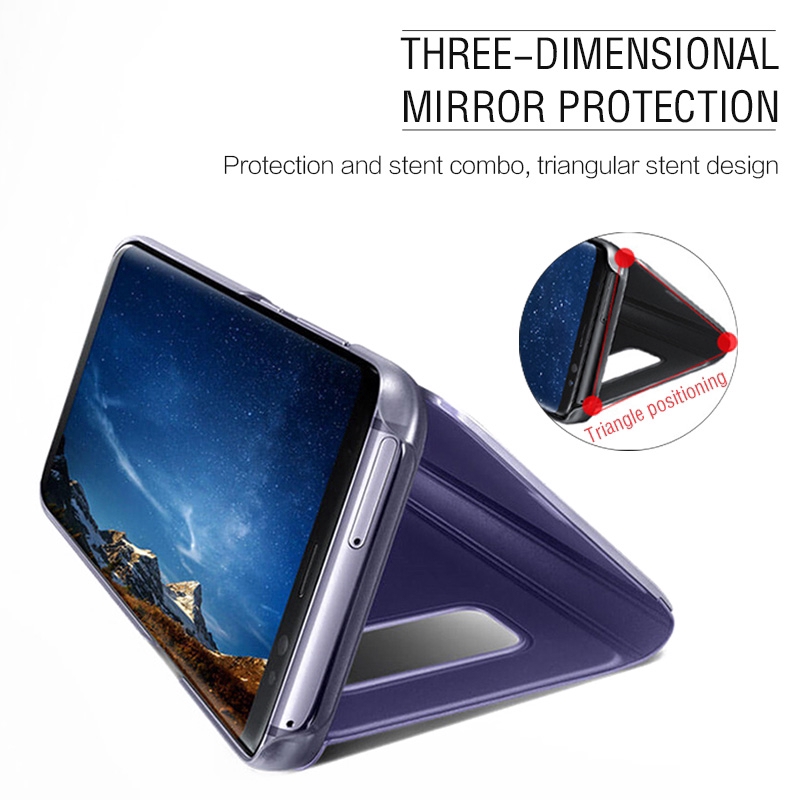 Bao da điện thoại PU nắp lật tráng gương có giá đỡ cho Samsung Galaxy A82 5g A02 M02 S21 Fe S21 Ultra Plus