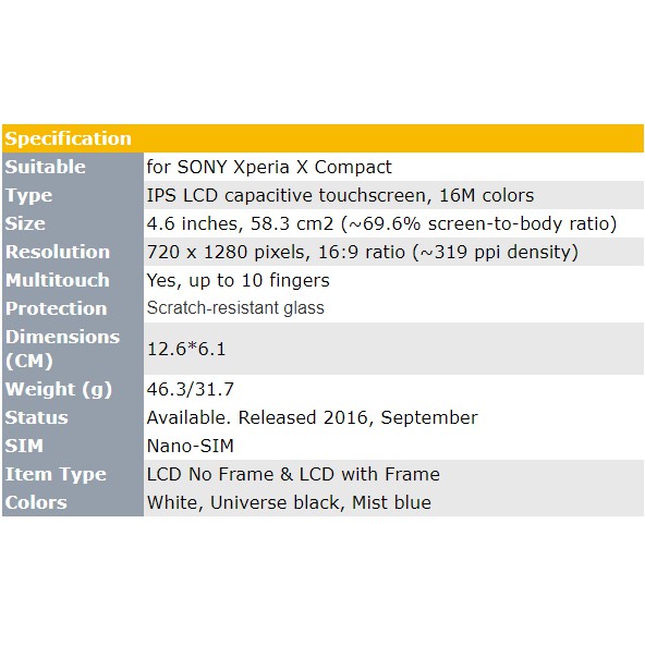 Màn Hình LCD Cảm Ứng Thay Thế Cho SONY Xperia X Compact F5321