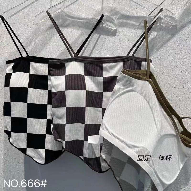 áo 2s 2 dây cotton tăm kiểu vạt yếm hoạ tiết sọc caro - ô bàn cờ hot hit (có đệm mút liền áo) 666#