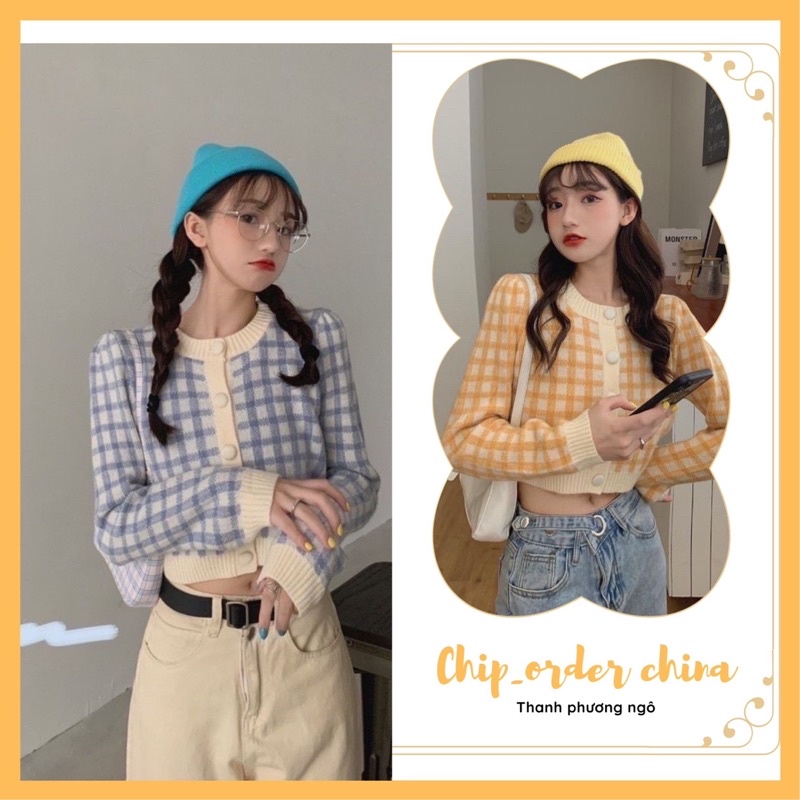 Áo Khoác Cardigan Dệt Kim Cổ Tròn Sọc Caro Phong Cách Hàn Quốc Thời Trang Mùa Thu Cho Nữ