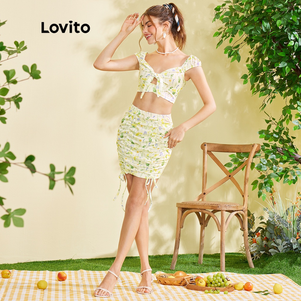 Lovito FREE NATURE Chân Váy Dây Rút Phối Nơ Xinh Xắn Thời Trang L28EE008 (Xanh Lá Cây Nhạt)
