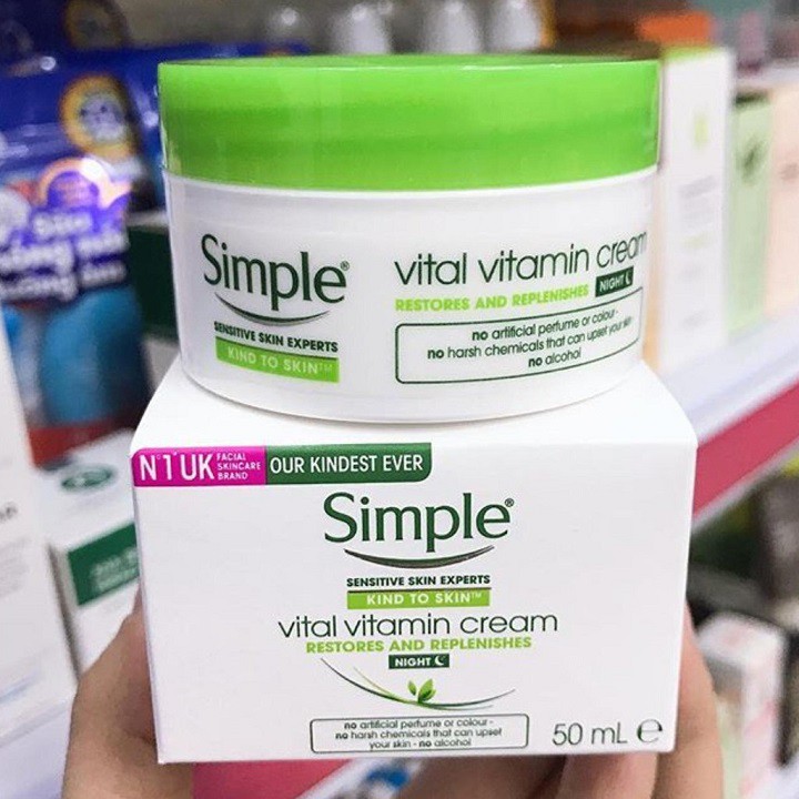 Kem dưỡng ẩm ban đêm Simple Vital Vitamin Cream Night 50ml ngăn ngừa lão hóa dành cho mọi loại da