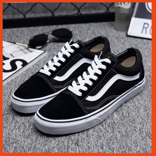 Giày 𝐕𝐚𝐧𝐬 𝐎𝐥𝐝 𝐒𝐤𝐨𝐨𝐥 - Giày Sneaker 𝐕𝐚𝐧𝐬 Đen kẻ trắng nhung nỉ cao cấp nam nữ, đế đúc chắc chắn, cá tính D12