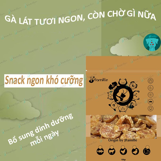 [100% THỊT GÀ]Treat Thưởng Huấn Luyện Chó Cưng JFamille, Khô Gà Lát Tròn, Pet Snack Dinh Dưỡng Giàu Đạm, Gói 100g. JF117