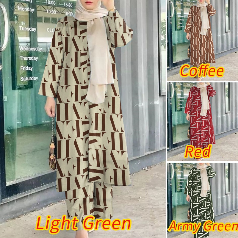 Zanzea Set Đồ Hồi Giáo Gồm Áo Dài Tay Và Quần Dài Lưng Thun Có Túi Thời Trang Cho Nữ