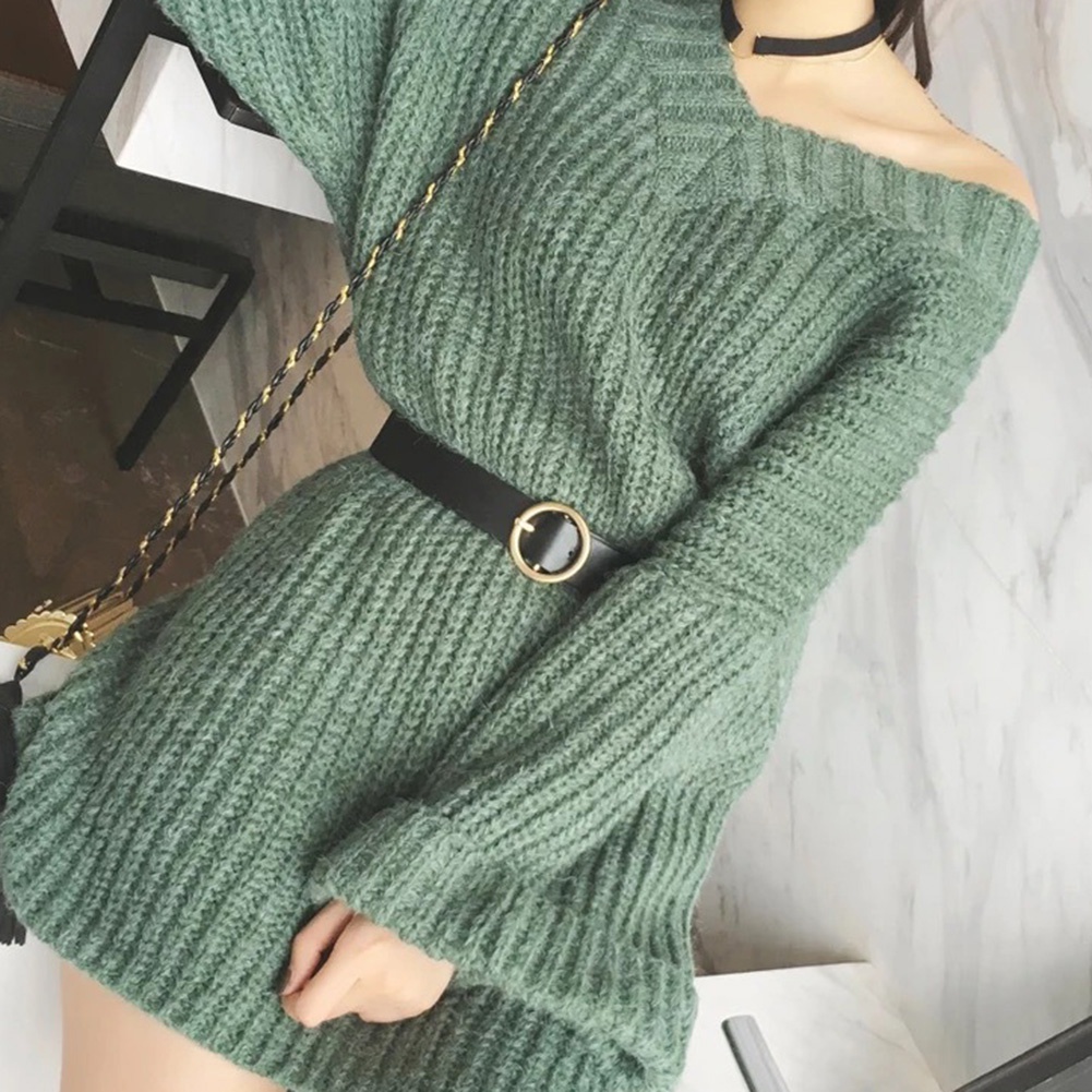 Thắt lưng da khóa kim loại tròn phong cách vintage dành cho nữ