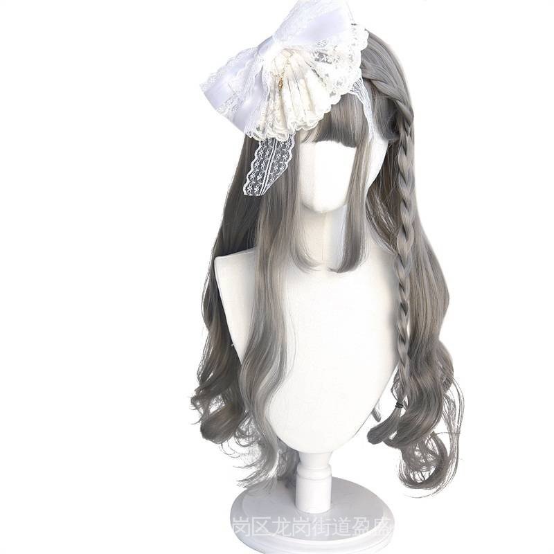 Tóc Giả Dài Xoăn Tự Nhiên Màu Xám Nhạt Phong Cách Lolita