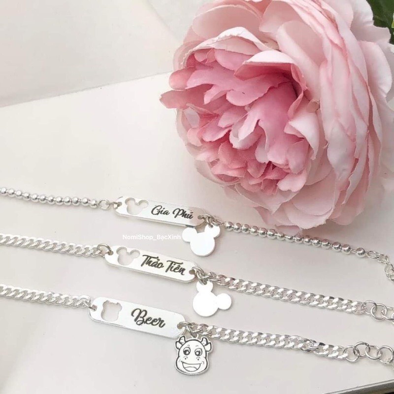 Lắc tay bạc trẻ em, lắc tay khắc chữ siêu xinh, bạc s925 cao cấp sáng bóng, cam kết không đen - Mã TSJLTE01
