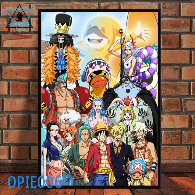 Tranh canvas đơn 1 bức có khung composite treo tường siêu đẹp - Tranh onepiece-luffy-zoro-law-kaido