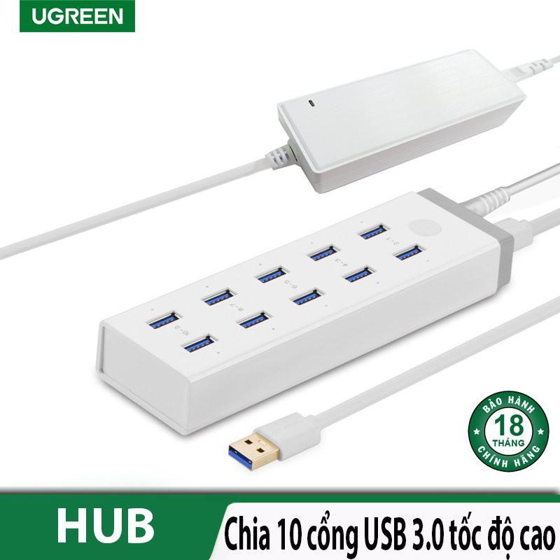 Bộ Chia USB 3.0 10 Cổng UGREEN 20297 - HUB USB 10 Port Hàng Chính Hãng