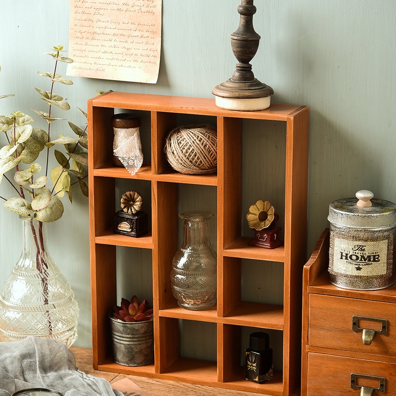 Kệ gỗ hình chữ nhật nhiều ô để đồ decor nhà cửa