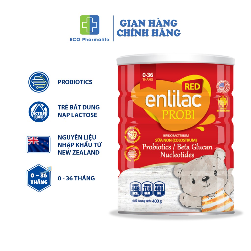 Sữa Enlilac Probi RED - Hộp 400g/Lon 900g - Sữa chuyên biệt cho trẻ bất dung nạp lactose