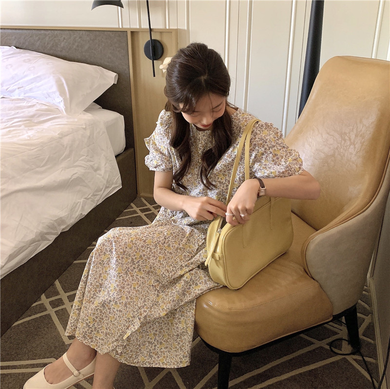 Đầm hoa tay ngắn dáng rộng phong cách thời trang hàn quốc 43000