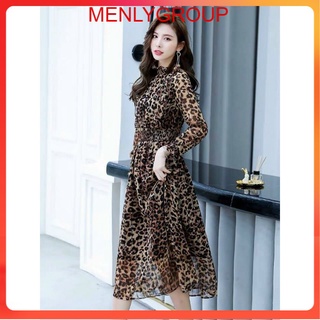 Đầm xòe da beo bo eo thun cổ bèo siêu zễ thương