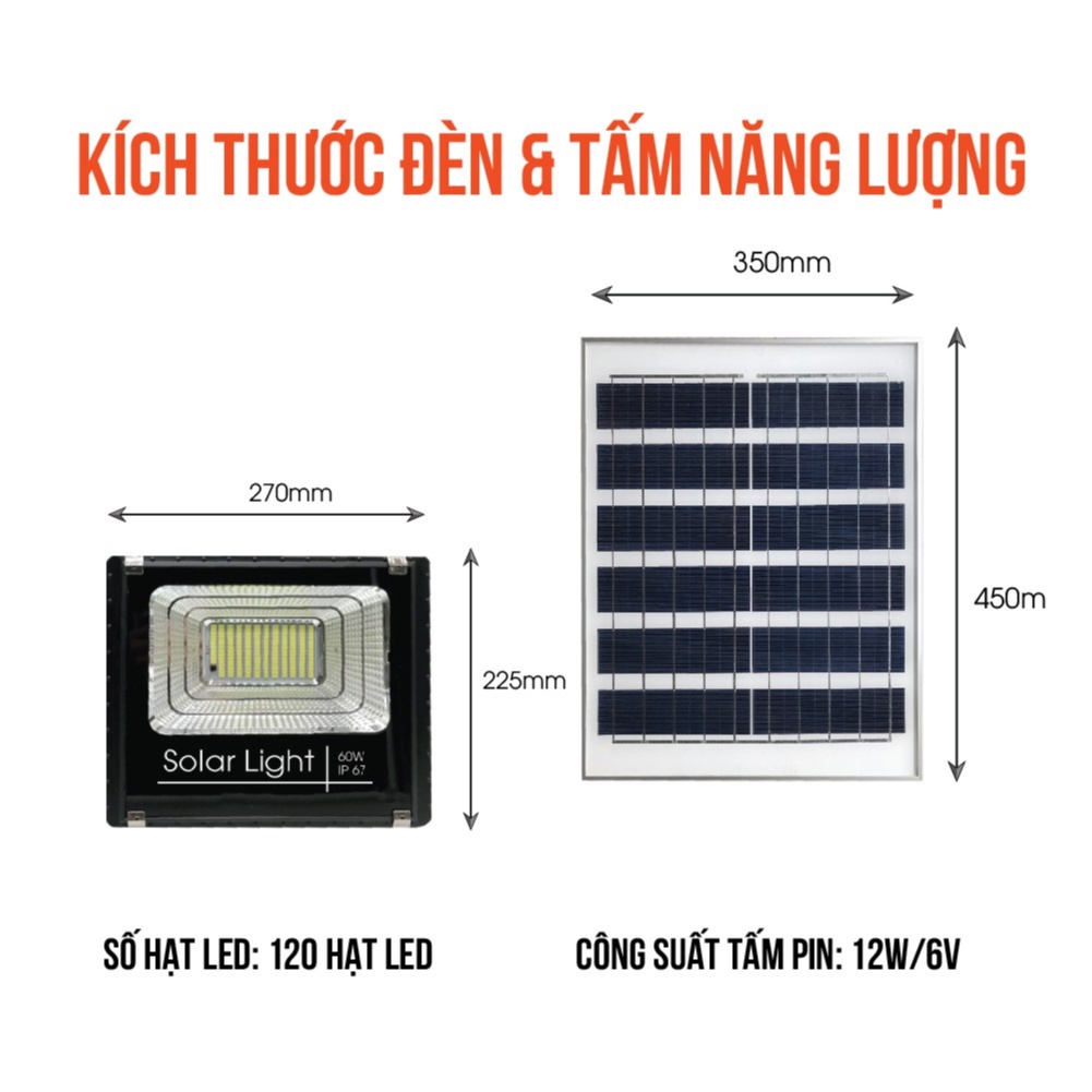 Đèn pha năng lượng mặt trời công suất 60W Chính Hãng Tiết Kiệm Điện tuổi thọ 10 năm