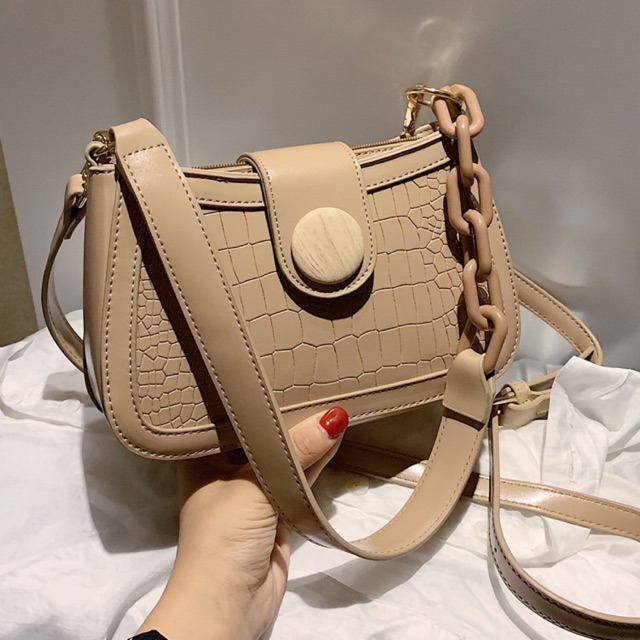 [Sẵn]Túi kẹp nách da sần cúc tròn phối quai nhựa S055