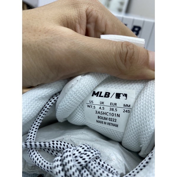 [Chính hãng] Giày fullbox MLB đế tăng chiều cao 6 phân chữ LA và NY trắng đen real, mã 3ASHC101N