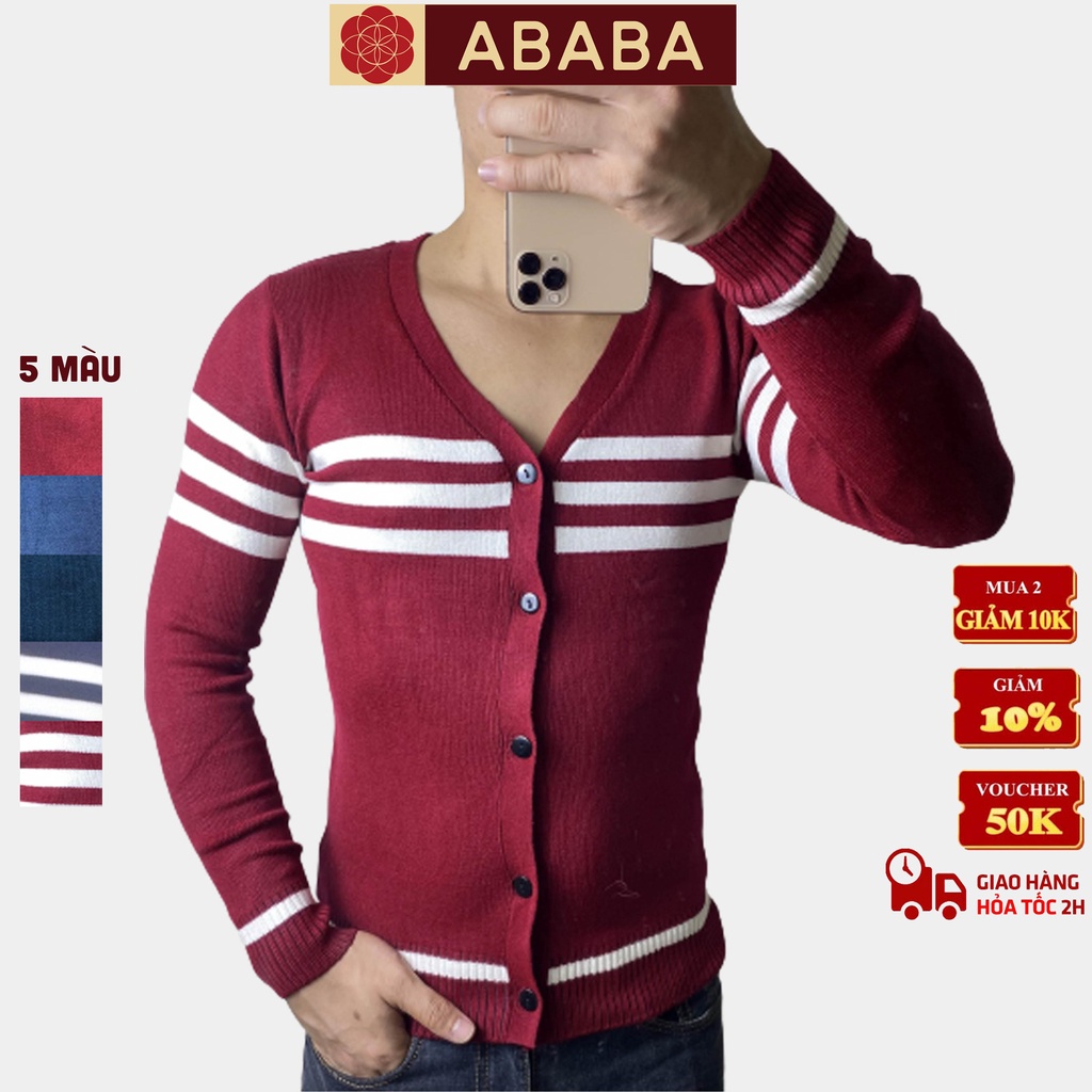 Áo khoác cardigan nam ABABA đẹp, kiểu dáng Hàn Quốc, cardigan nam, khoác len nam cổ V