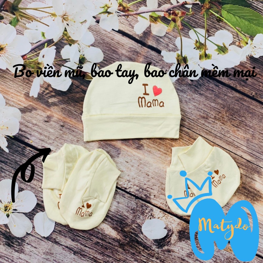Set mũ bao tay bao chân cho bé sơ sinh MATYDO giúp bé giữ ấm ổn định nhiệt độ cơ thể petit 3 mẫu