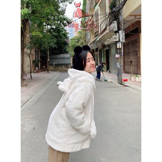 Áo khoác lông 🍓freeship🍓 áo khoác lông tai gấu màu trắng
